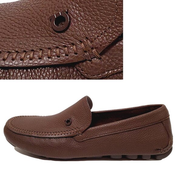 SALVATORE FERRAGAMO SHOES SAUL GANCINI LOGO LOAFERS BROWN SUEDE sz 7 EEE